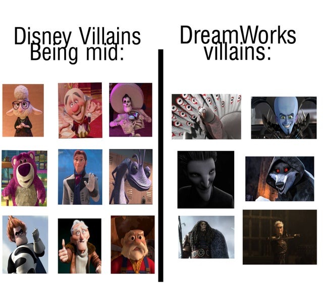 Disney Villains vs DreamWorks villains - meme