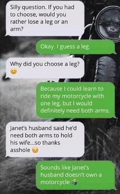 Would you rather lose a leg or an arm - meme