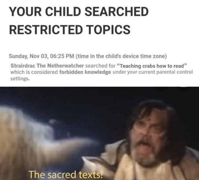 Your child searched restricted topics - meme