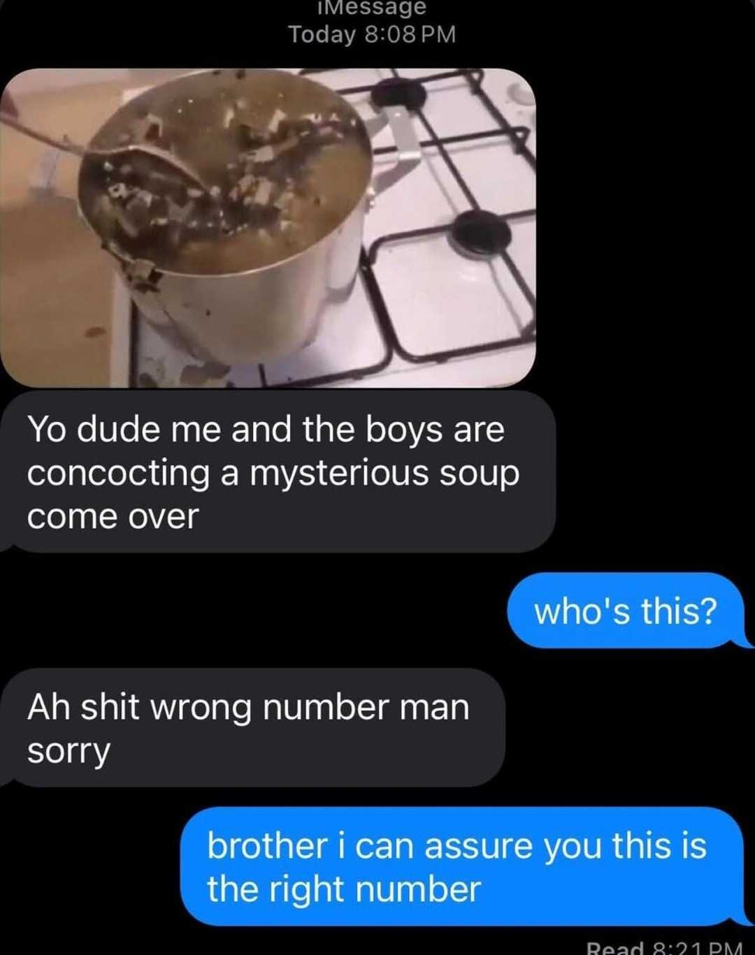 Wrong number? Nah bro you’re in the soup squad now - meme