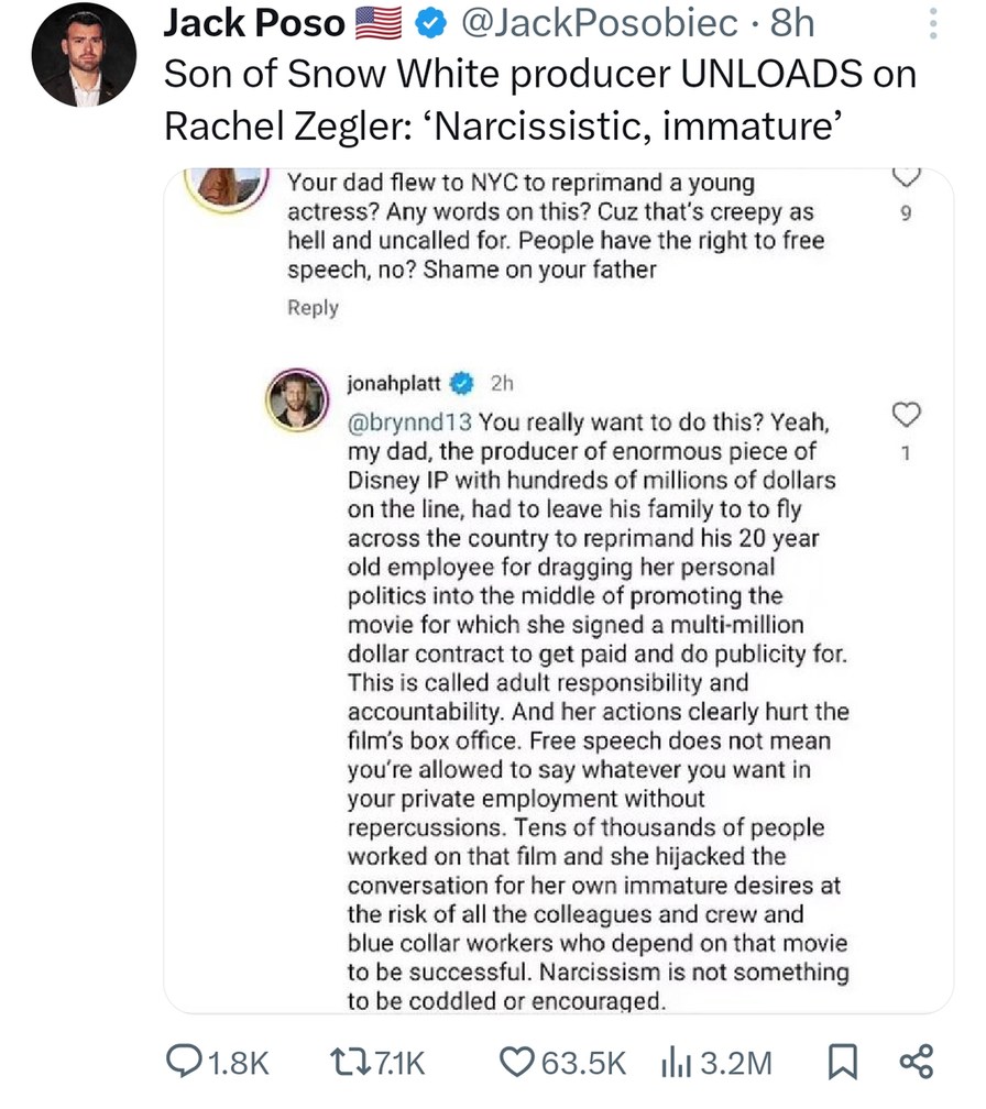 Producer’s son flew cross country to scold Rachel Zegler like it’s a family feud - meme