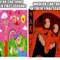 Caricaturas modernas en sus primeras temporadas vs caricaturas modernas en sus temporadas finales