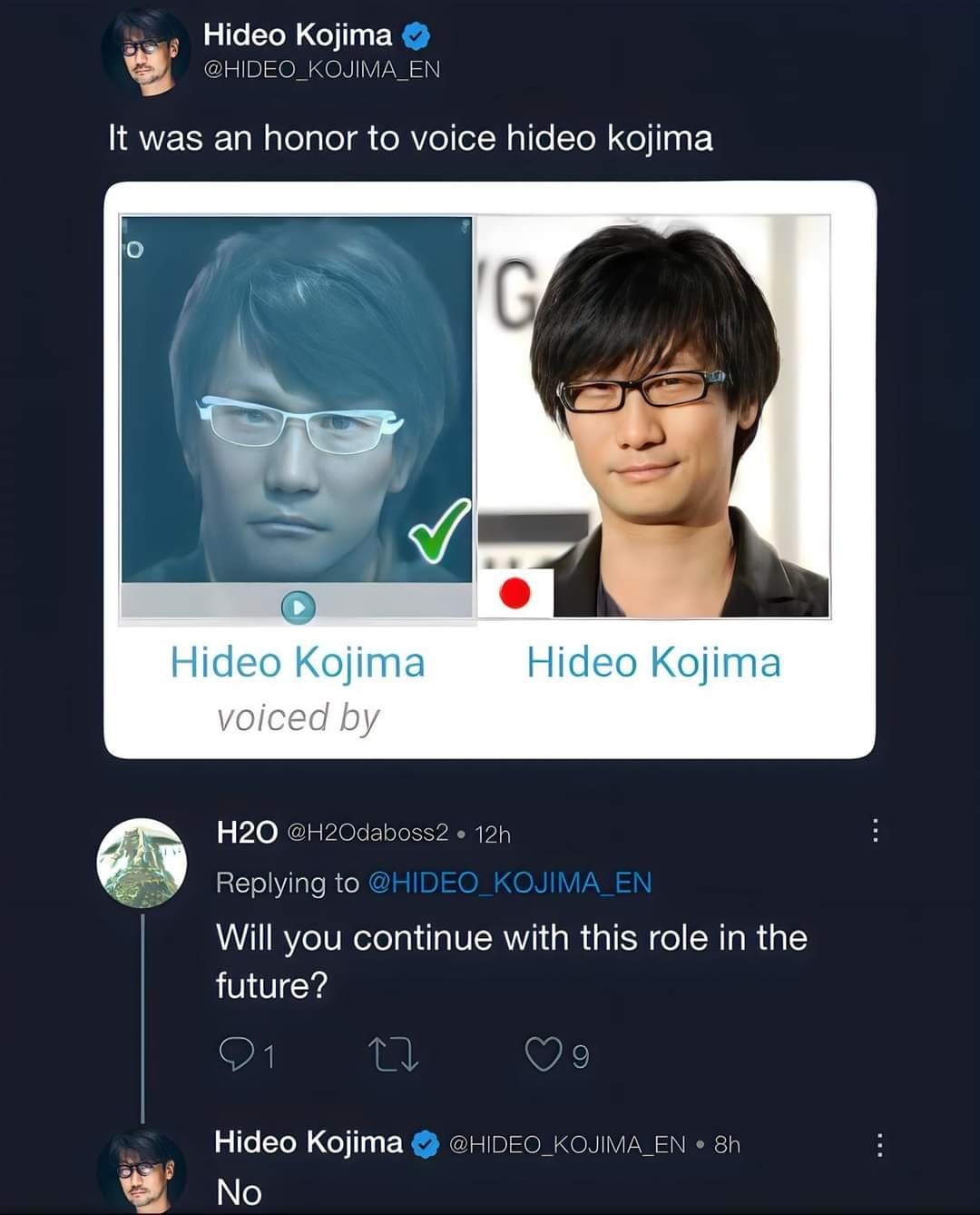 Hideo Kojima starring Hideo Kojima voiced by Hideo Kojima - meme