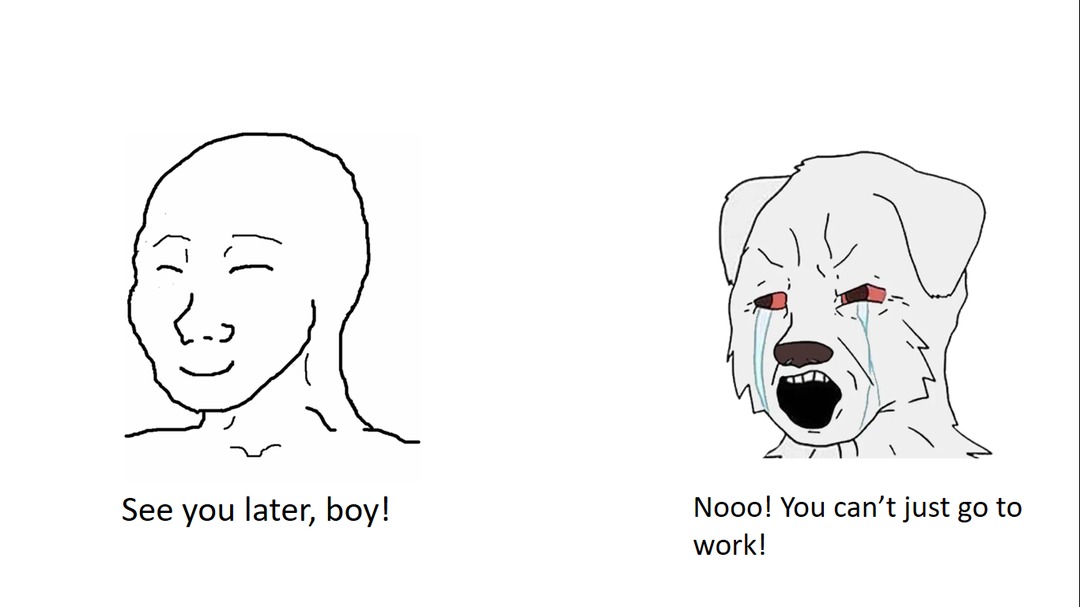 It's good our doggos care about us, But they do whine a lot when we leave - meme