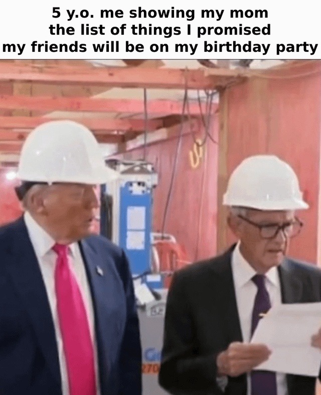 5 year old me listing party promises I can't deliver - meme