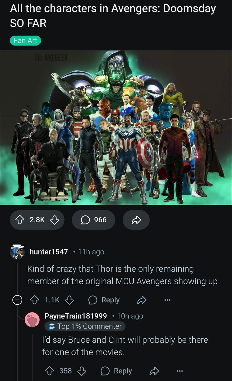 Thor’s the only OG Avenger left for Avengers Doomsday - meme