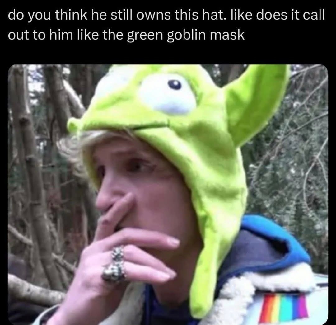 Does he still have that hat? Is it whispering to him? - meme