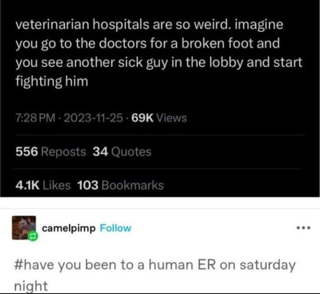 Vet hospitals are just wild west ERs for pets - meme