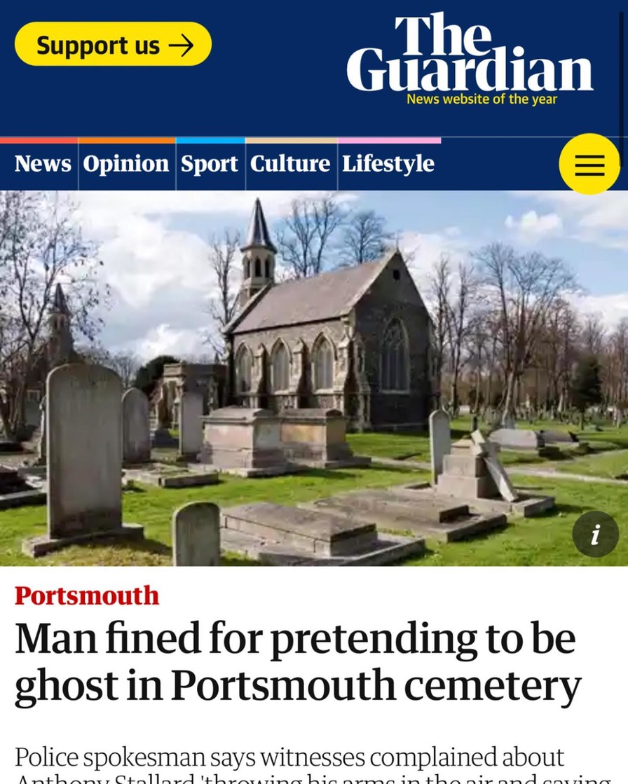 A man has been fined for pretending to be a ghost and other rowdy behaviour in a cemetery. - meme