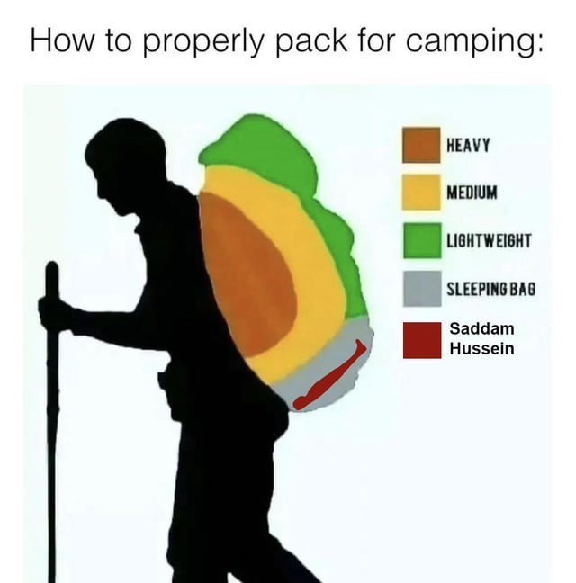 How to properly pack for camping - meme