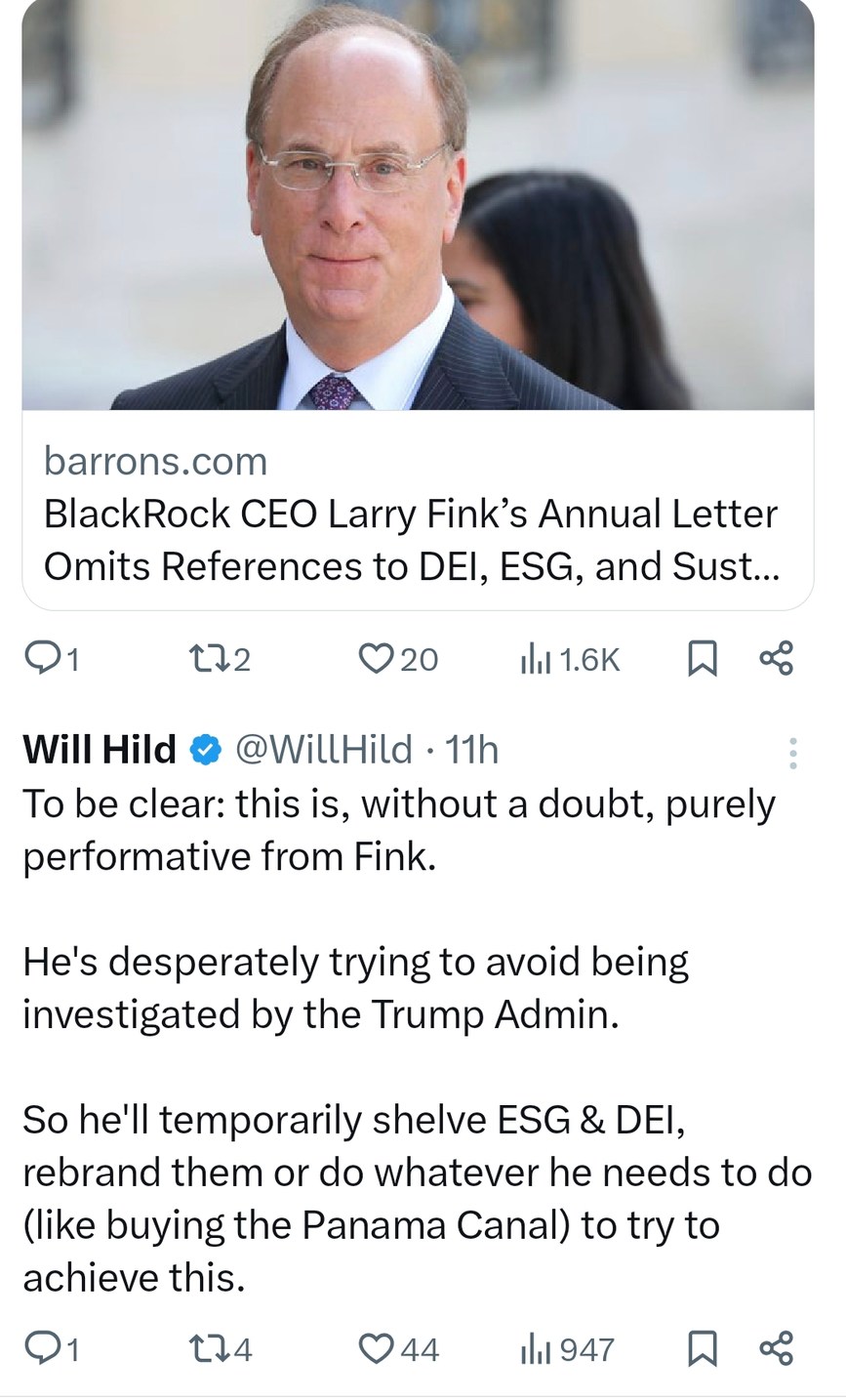 BlackRock CEO speedrunning the 'please don't investigate me' arc - meme