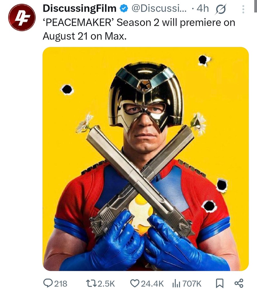 Peacemaker is back and still not using indoor voice - meme