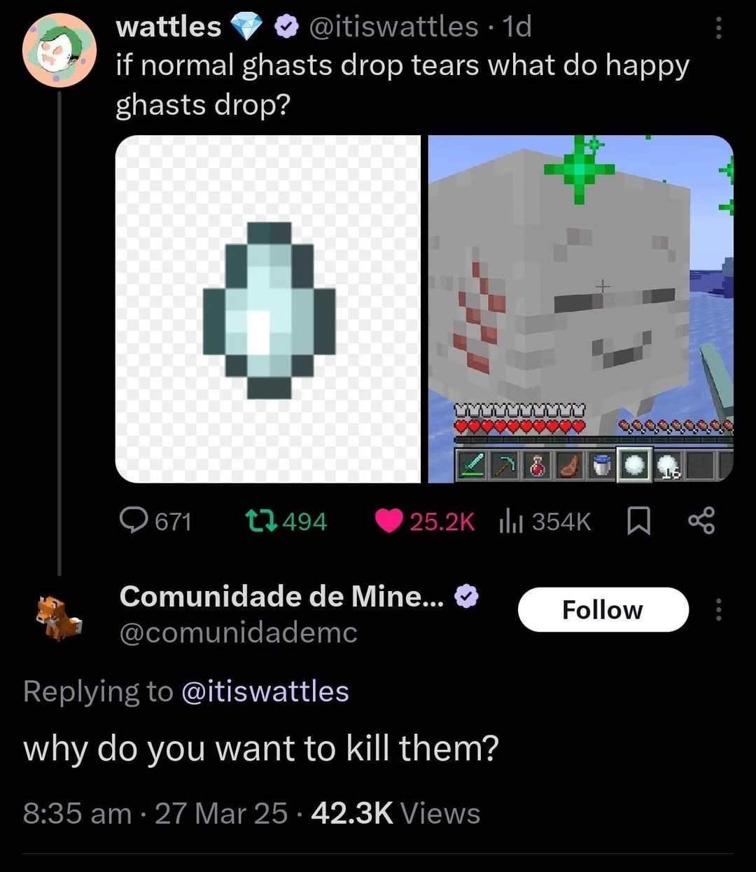 If ghasts cry tears, what do happy ones drop? Existential crisis? - meme