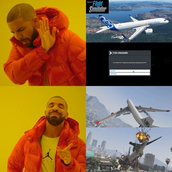 Que clase de simulador de vuelo no te permite estrellar los aviones? - meme