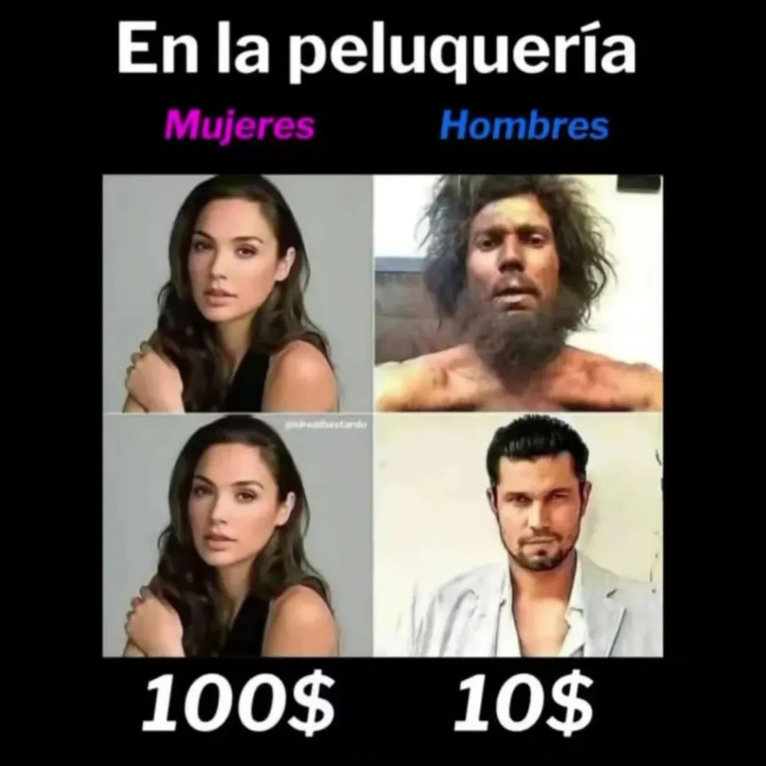 En la peluquería: ellas en Vogue, nosotros saliendo como código de barras - meme