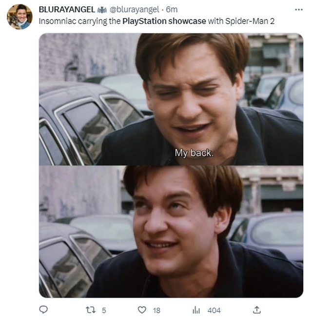 Spiderman 2 and Metal gear carrying the Playstation Showcase 2023 - meme