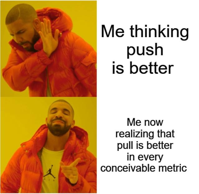 Started as a push guy, became a pull disciple - meme