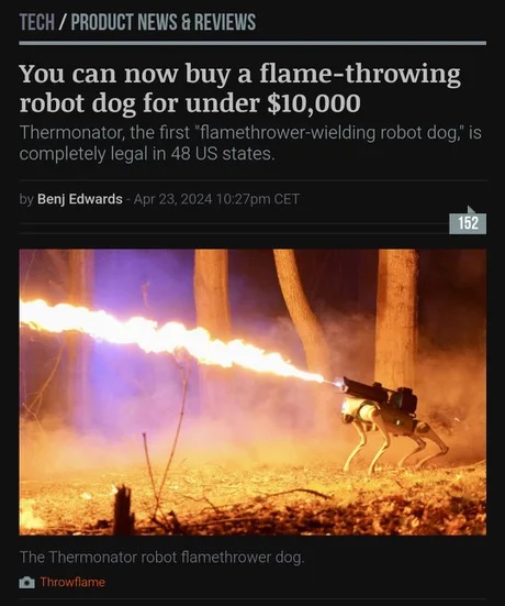 You can now buy a flame-throwing robot dog for under $IO,OOO - meme