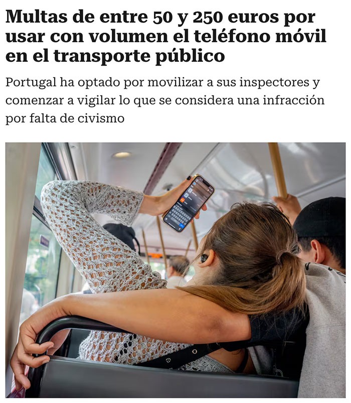 Multas en Portugal por usar el móvil con volumen en el bus: aprobado - meme