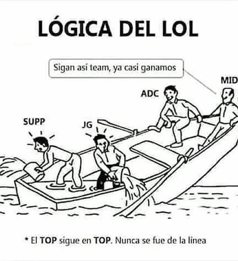 Lógica LoL: todos en guerra y el top en su mundo - meme