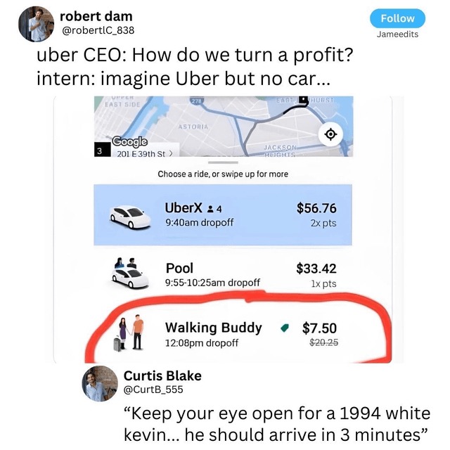 Uber waslking buddy - meme