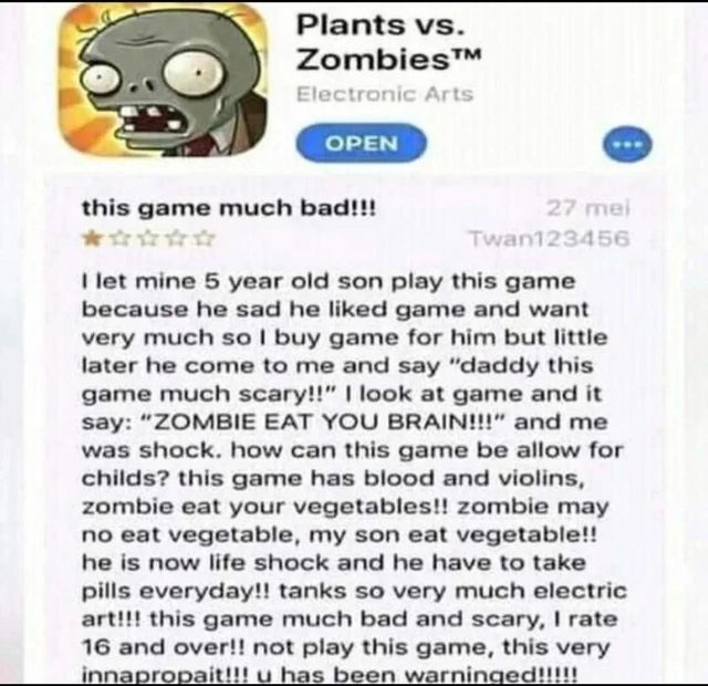 Plants vs zombies review - meme