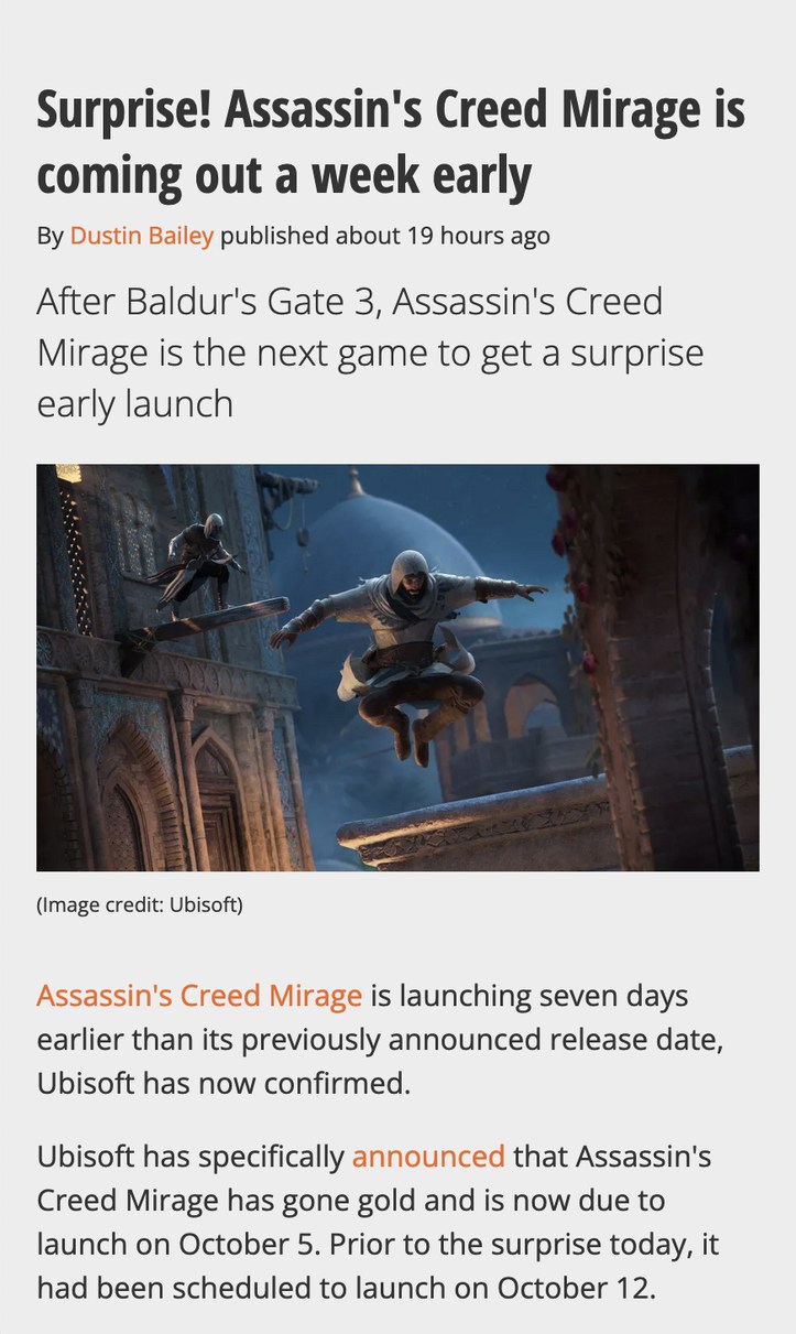 Assassin's Creed Mirage is coming out a week early - meme