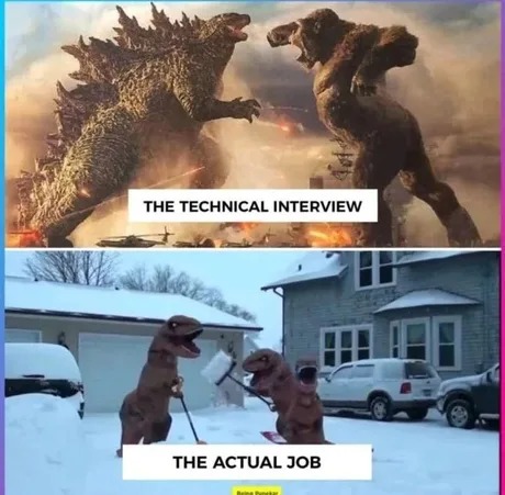 Technical interview vs the job - meme