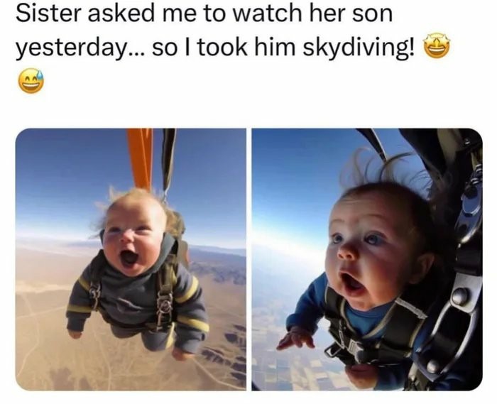 This is how gender reveals should be done, parachute the child into the party - meme