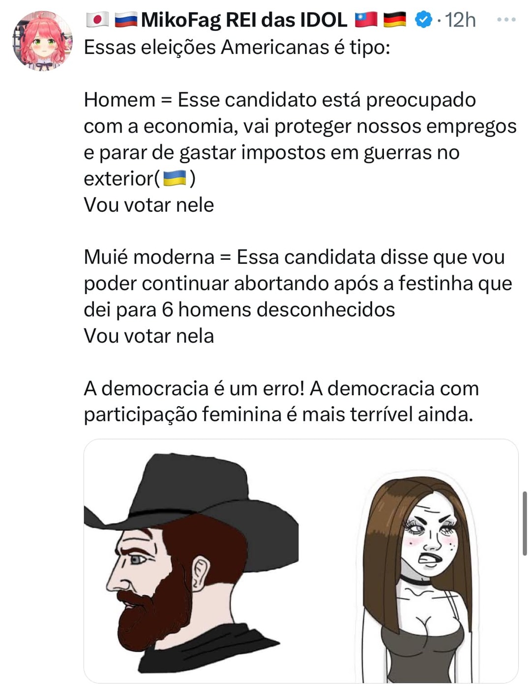 Devia ter uma lei; an@lf@b3t0s e mulheres não deveriam votar - meme