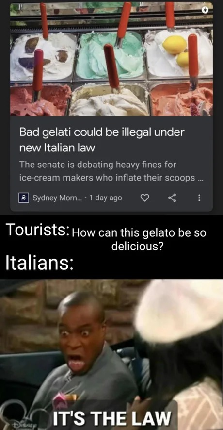 Gelato must be delicious in Italy by law - meme