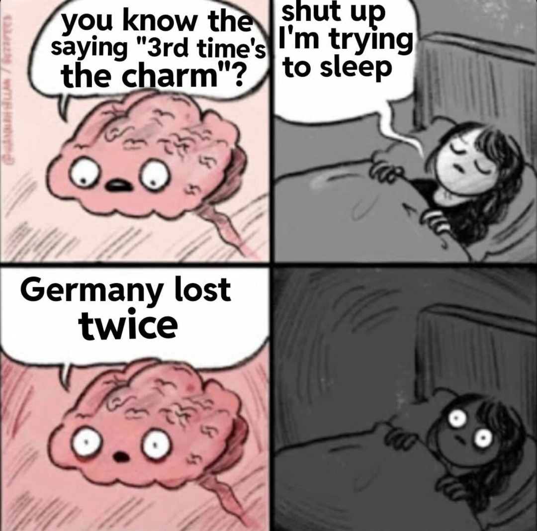 Trying to fall asleep like it’s WWII part 3 - meme
