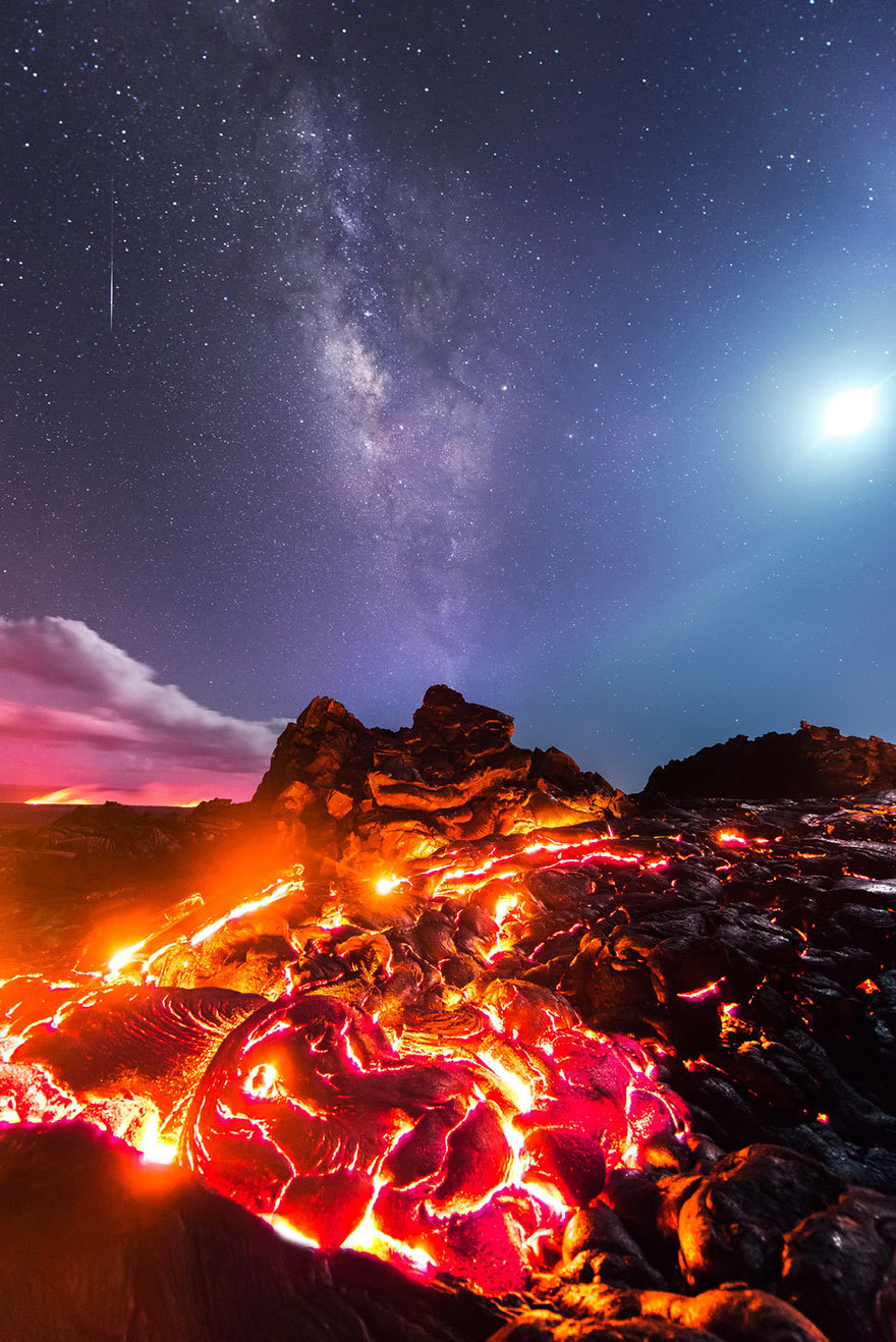 Moon, lava, and shooting star on one epic pic - meme