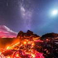 Moon, lava, and shooting star on one epic pic