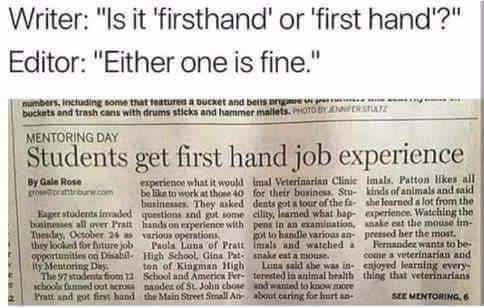 Is it firsthand or first hand? - meme