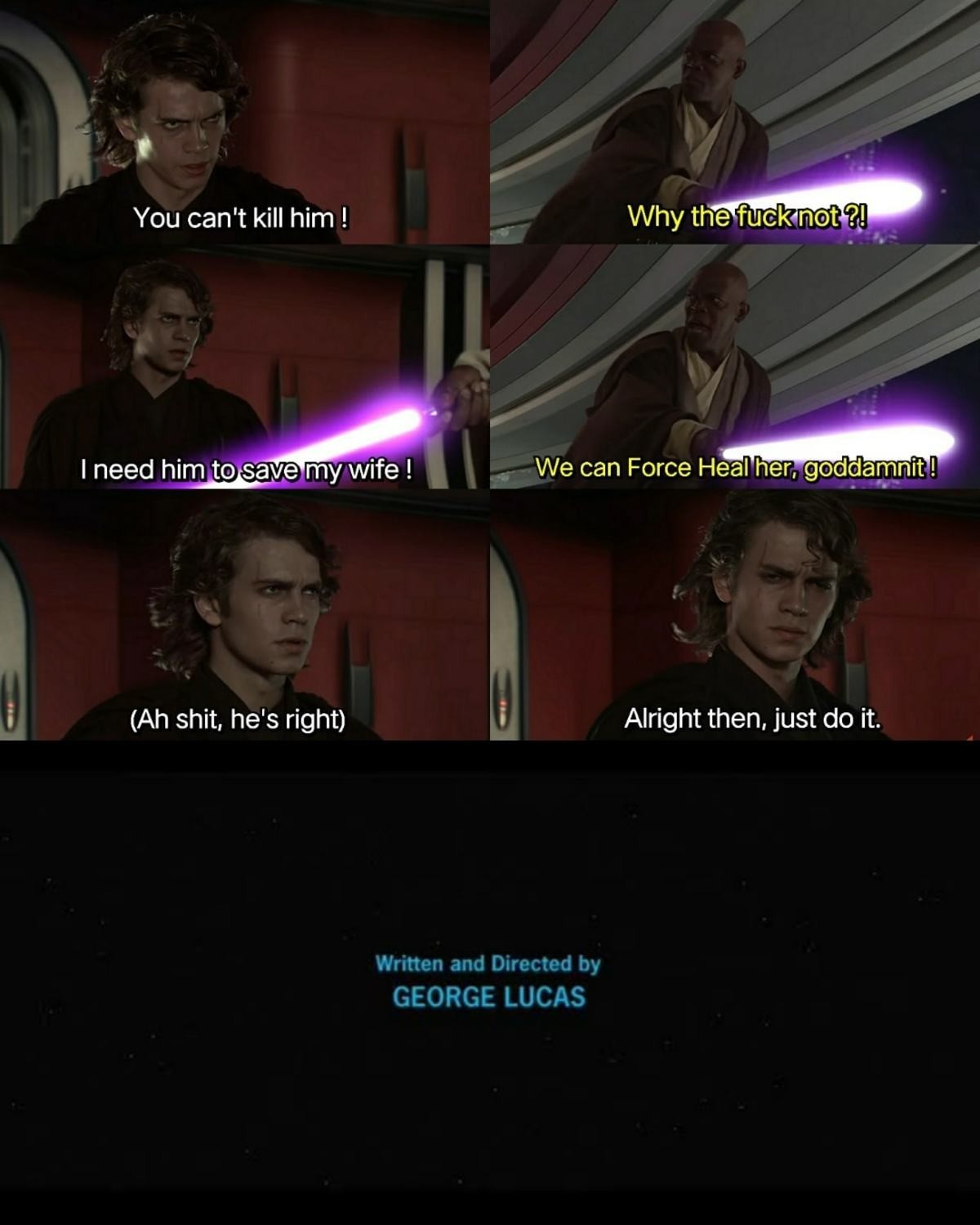 To the idiots defending Star Wars 9 saying Anakin didn't know Force Heal - meme