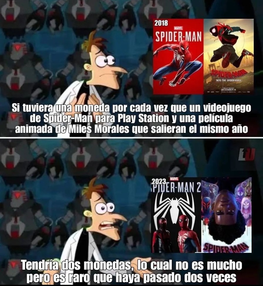 Spiderman 2 y Spiderman across the spiderverse - meme