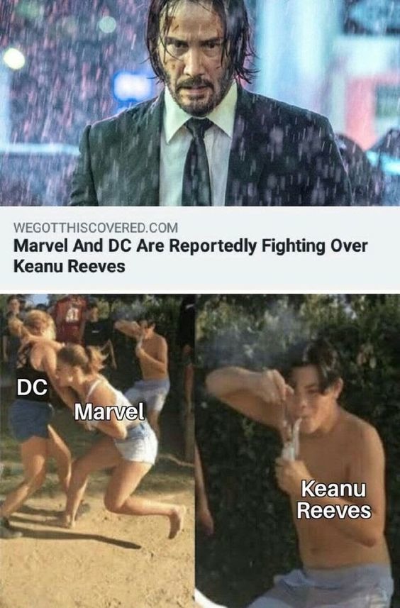 keanu reeves, marvel and dc fighting over him memes