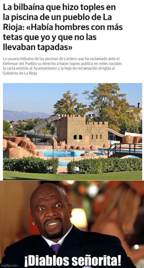 Haciendo topless en una piscina - meme