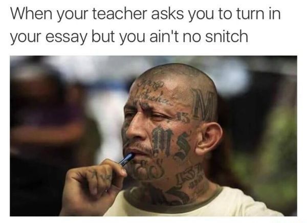 Sorry teacher I'm no snitch - meme