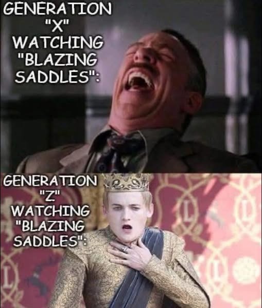 ﻿GENERATION X” WATCHING “BLAZING SADDLES”: GENERATION ZI WATCHING BLAZING SADDLES”: