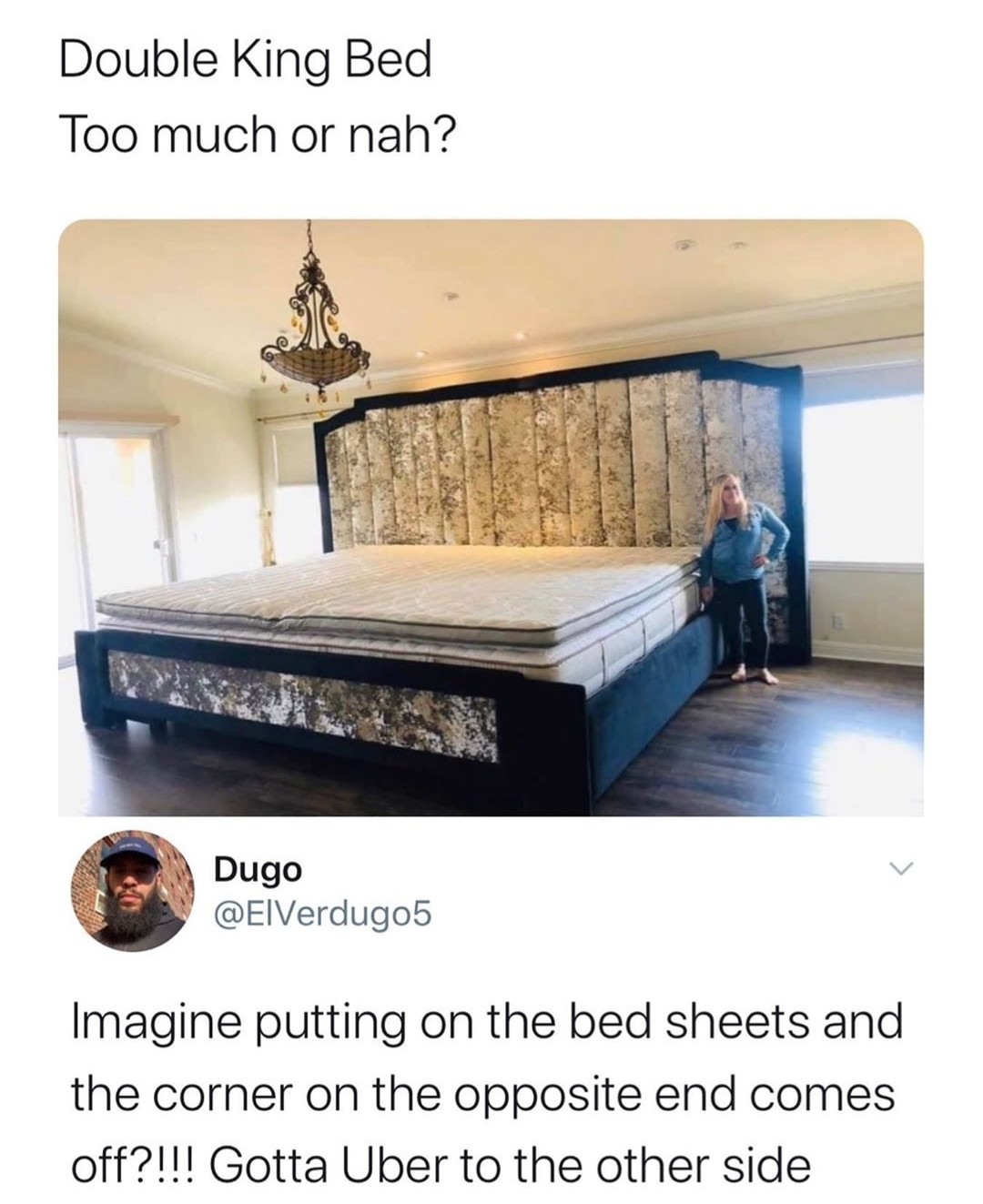 Karen:- do you have Orgy-size Bed? - meme