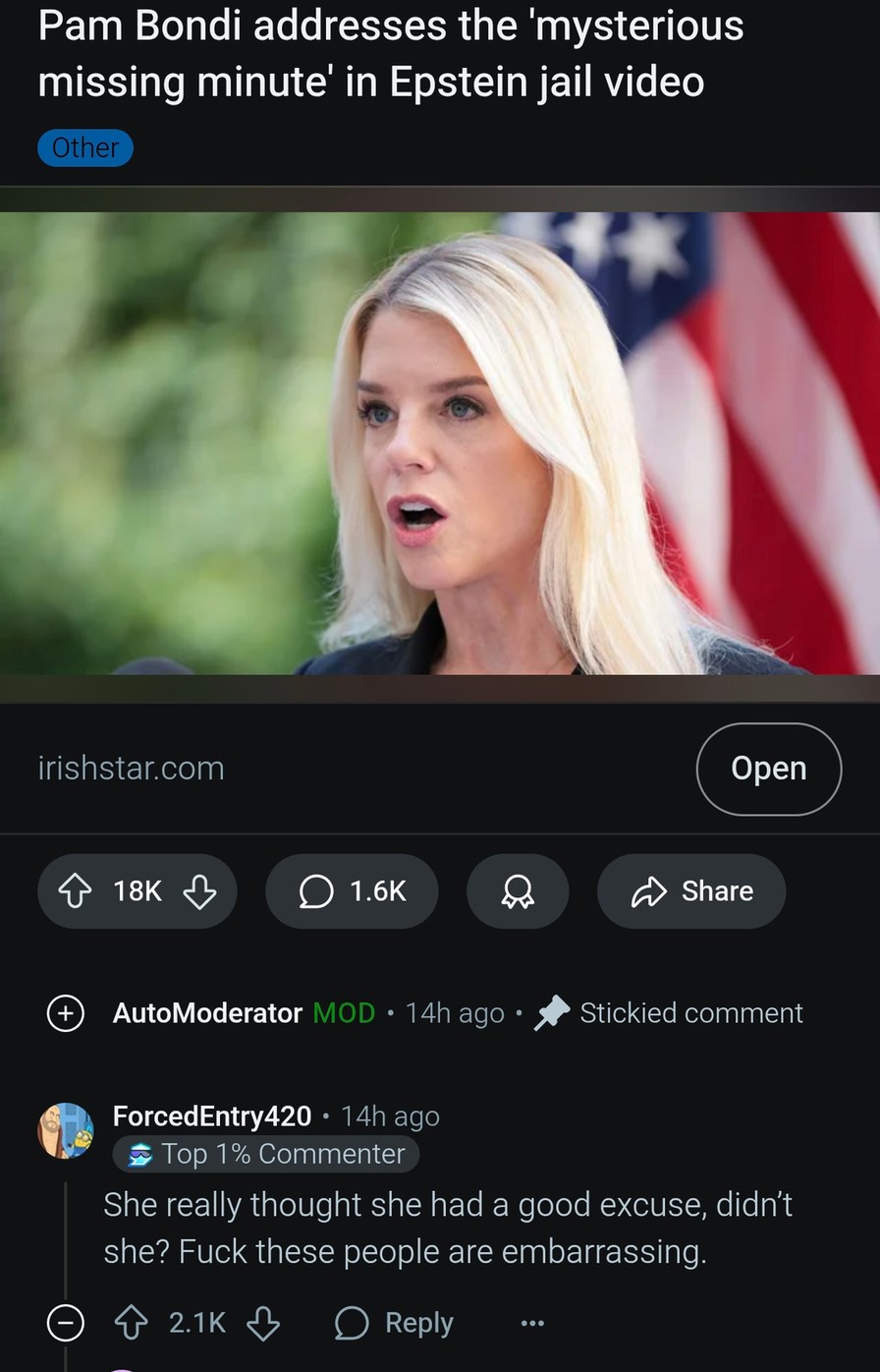 Pam Bondi trying to explain away Epstein's missing footage - meme