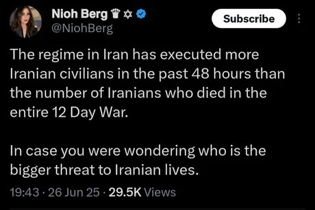 Iran regime executed more in 48h than 12 Day War - meme