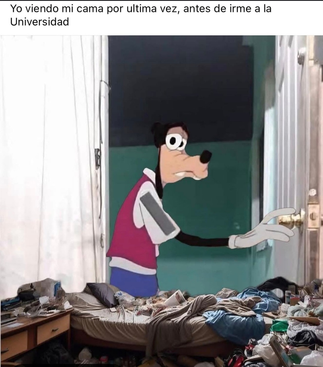 Esa última mirada a la cama antes de ir a la uni - meme