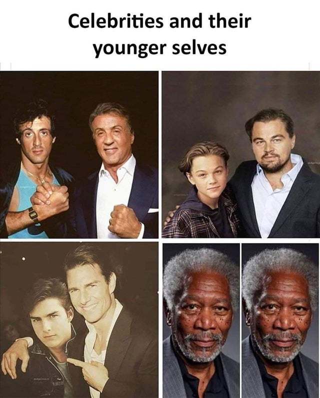 Celebrities and their younger selves - meme