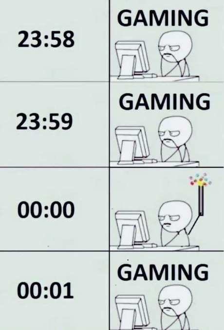 Gaming durante a Véspera de Ano Novo - meme