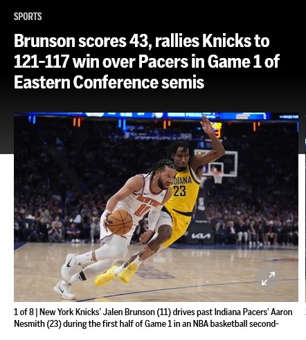Brunson scores 43, rallies Knicks to 121-117 win over Pacers in Game 1 of Eastern Conference semis - meme