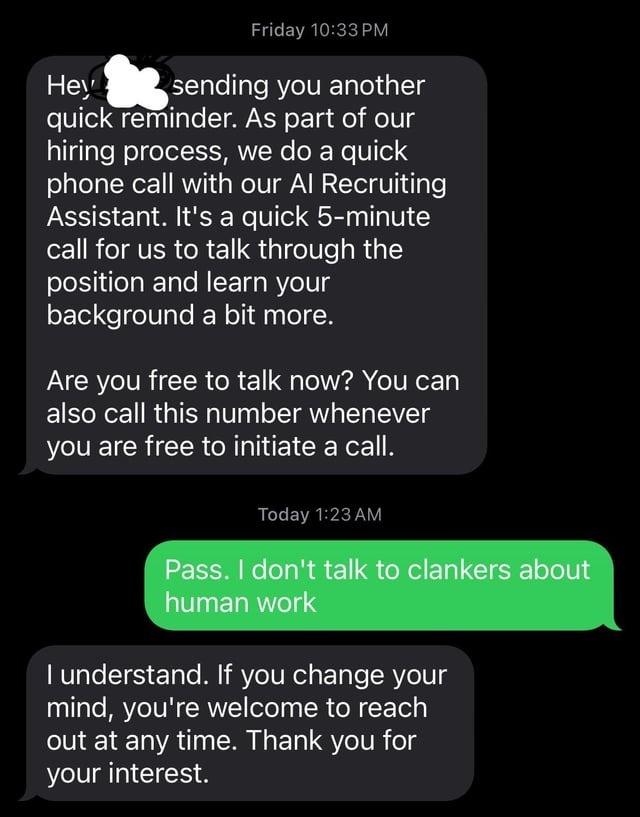 recruiter bot tried it - meme