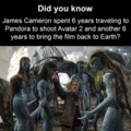 Did you know James Cameron spent 6 years traveling to Pandora to shoot Avatar 2?